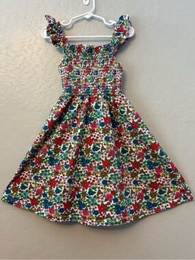 Mini Boden shirred smocked jersey sleeveless floral sun dress size 4-5Y